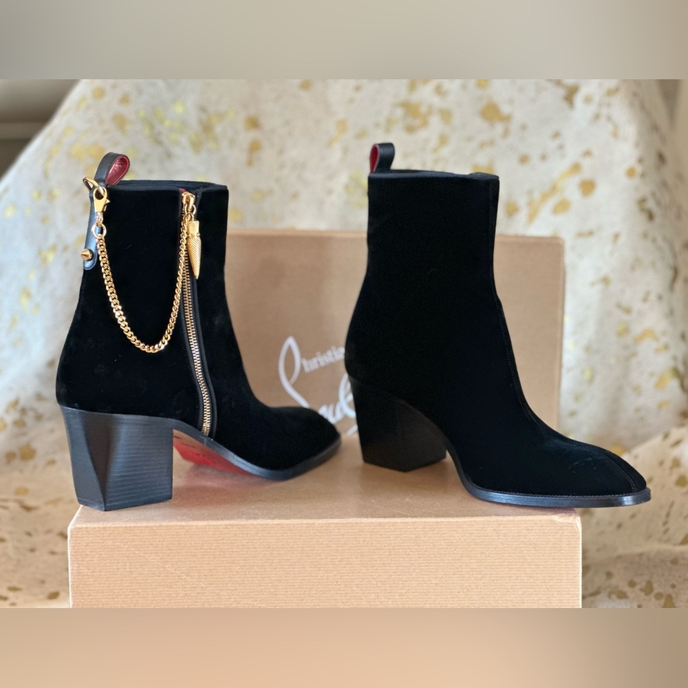 Christian Louboutin Men’s 42 1/2 Black Velvet Lipstick Boots